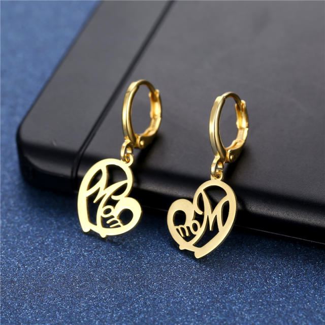 Personality mom letter heart stainless steel earrings set gift earrings