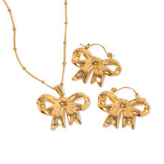 Super popular stainless steel bow necklace earrings set