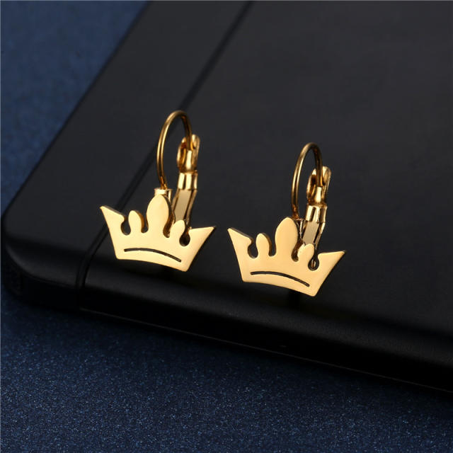 Cute crown stainless steel huggie earrings