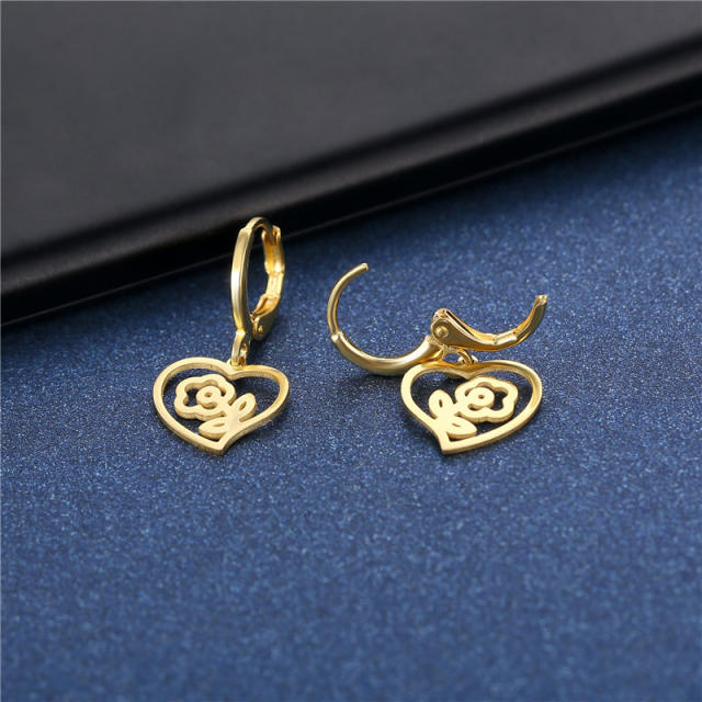 Creative hollow out flower heart stainless steel earrings