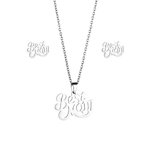 Best mom letter stainless steel dainty necklace set