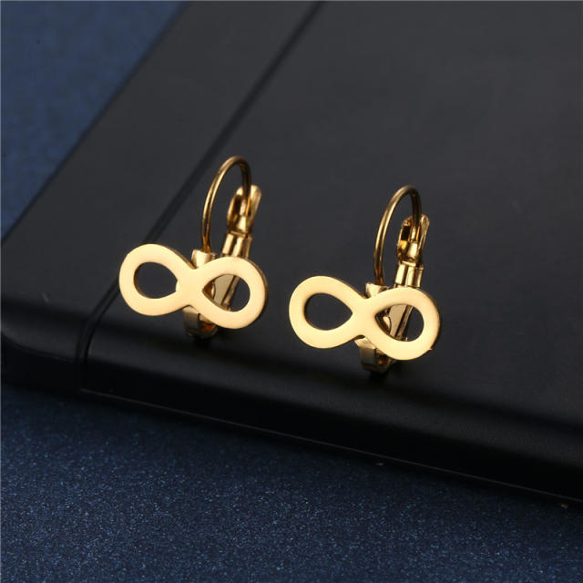 Concise infinity stainless steel huggie earrings