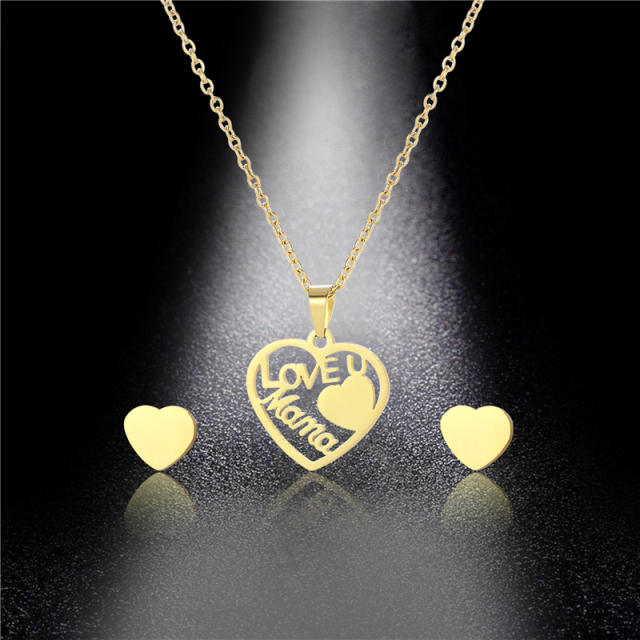 Love mama heart pendant stainless steel necklace set