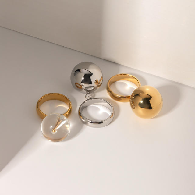 18KG geometric ball bead stainless steel finger rings #7