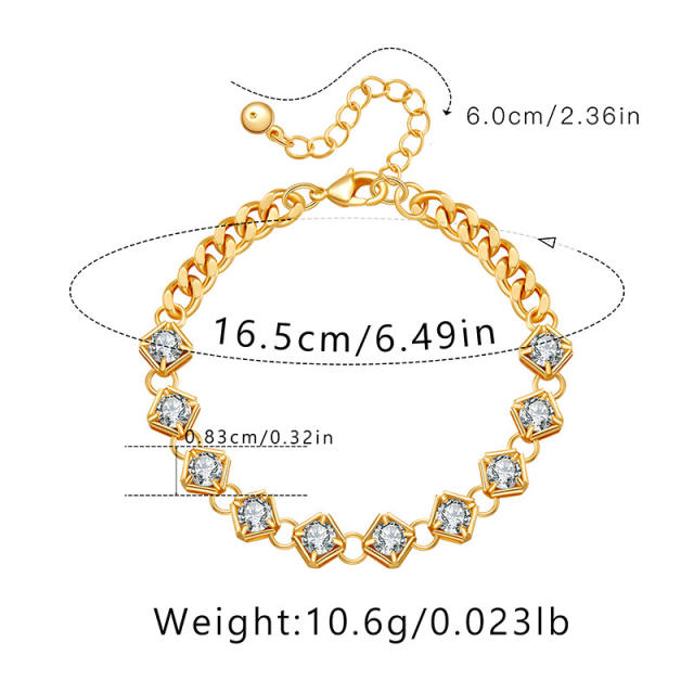 Luxury 18KG copper cubic zircon chain bracelet