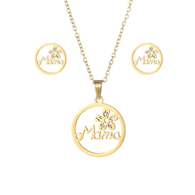 Dainty mama letter flower stainless steel necklace set