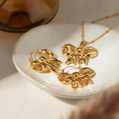 Super popular stainless steel bow necklace earrings set