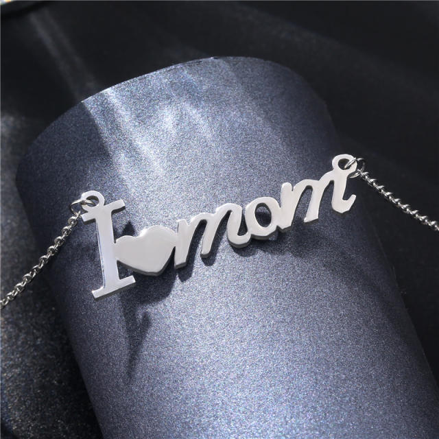Silver color i love mama mother's day gift stainless steel necklace