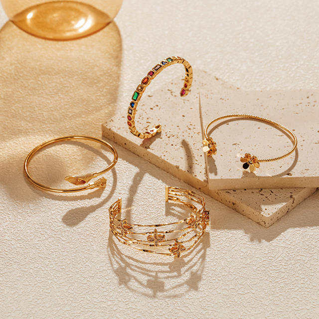 Elegant easy match gold plated copper women cuff bangle