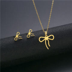 Cute hollow bow dainty stainless steel necklace set