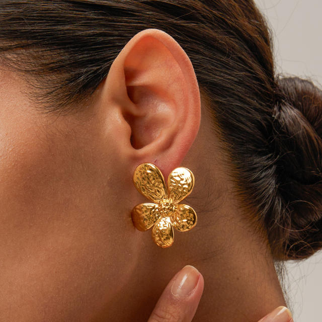 18KG spring flower stainless steel studs earrings