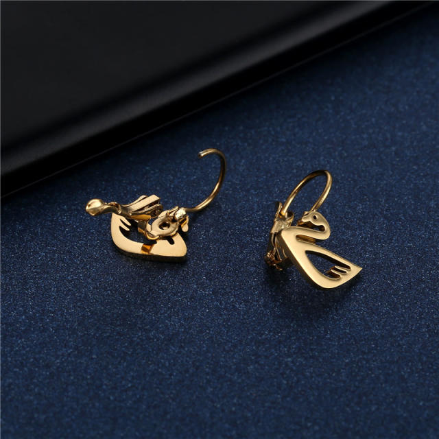 Cute hollow out swan stainless steel huggie earrings