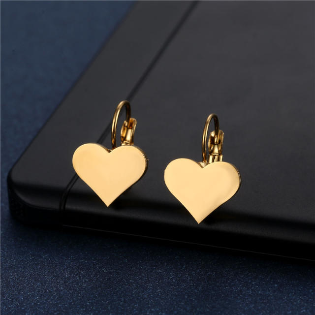 Concise heart stainless steel huggie earrings