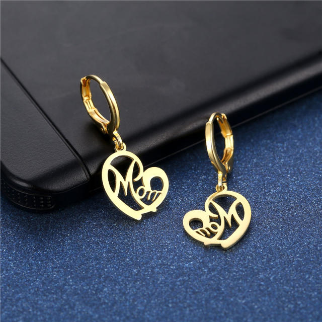 Personality mom letter heart stainless steel earrings set gift earrings