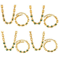 Vintage 18KG chunky chain rhinestone stainless steel necklace bracelet set