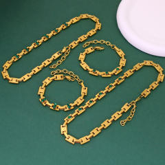 Vintage 18KG chunky chain rhinestone stainless steel necklace bracelet set