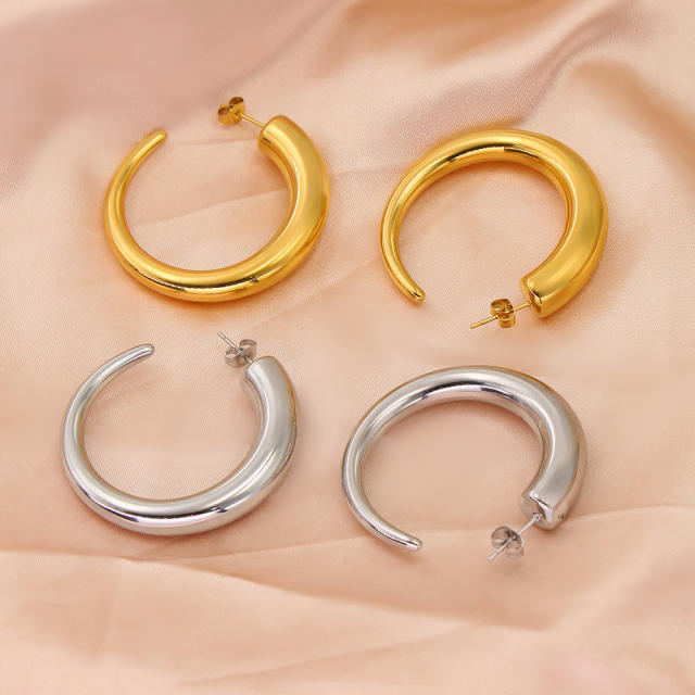 Concise chunky hoop stainless steel earrings