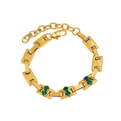 Vintage 18KG chunky chain rhinestone stainless steel necklace bracelet set