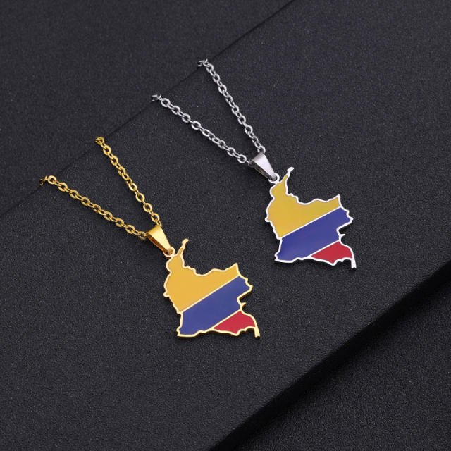 Color enamel colombia flag pendant stainless steel necklace