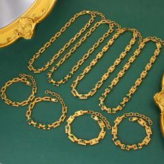Vintage 18KG chunky chain rhinestone stainless steel necklace bracelet set