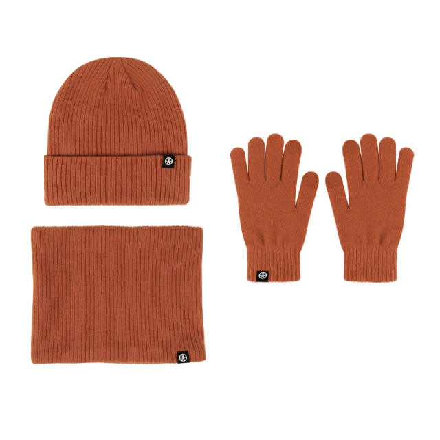 3pcs knitted warm beanie cap scarf gloove set