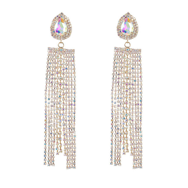 Luxury super shiny diamond tassel long earrings