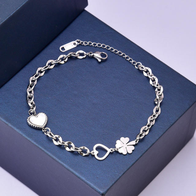 Korean fashion hot sale clover stainless steel anklet