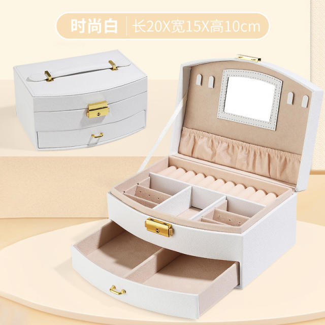 Multi layer PU leather large capacity jewelry box for adult children with lock
