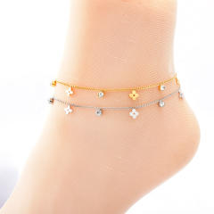 18KG tiny flower diamond stainless steel anklet