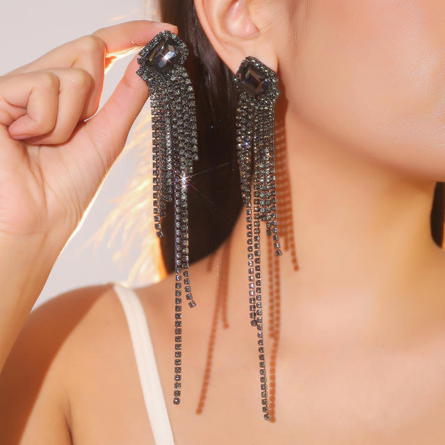 Luxury elegant diamond tassel long earrings
