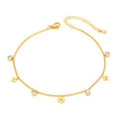 18KG tiny flower diamond stainless steel anklet