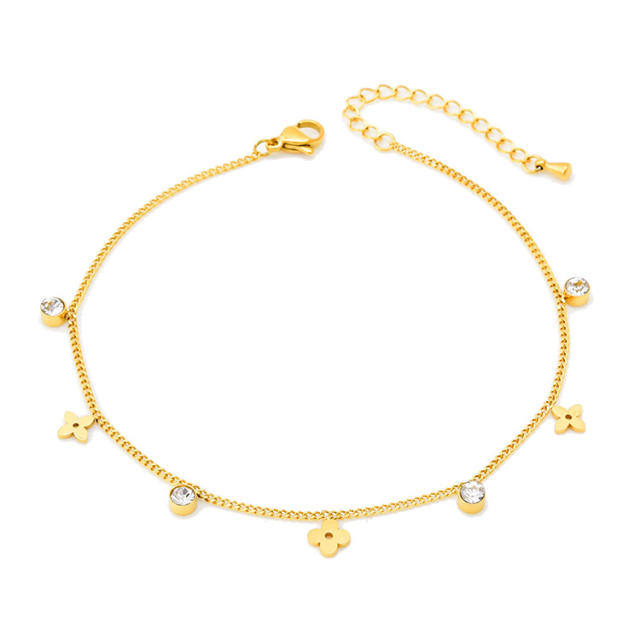 18KG tiny flower diamond stainless steel anklet