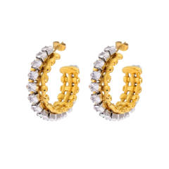 18KG diamond open hoop stainless steel earrings