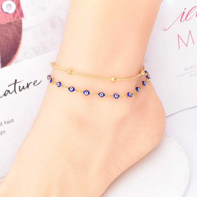 Personality colorful evil eye bead stainless steel anklet