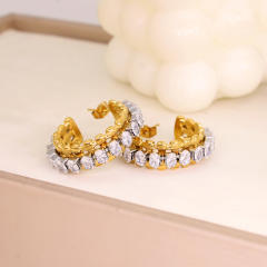 18KG diamond open hoop stainless steel earrings