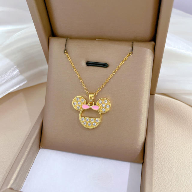 Cartoon micky head pendant stainless steel chain necklace