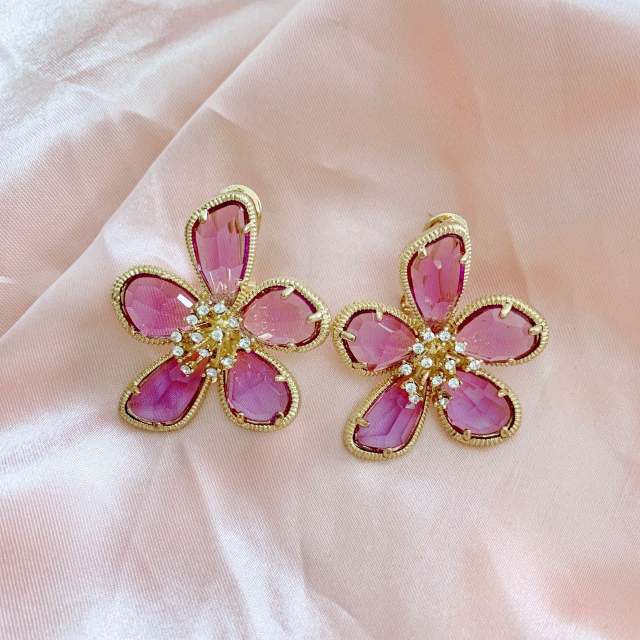 925 needle colorful petal flower chunky earrings for spring