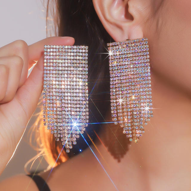 Delicate super shiny short diamond tassel party wedding earrings