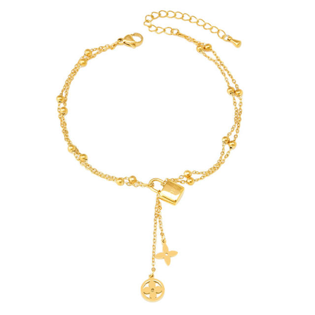 Korean fashion gold color stainless steel anklet