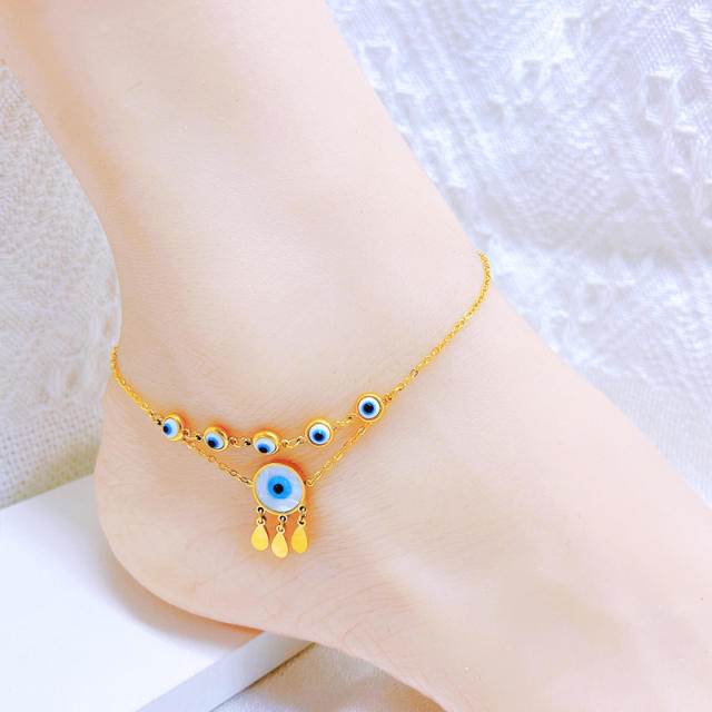 Boho evil eye stainless steel anklet