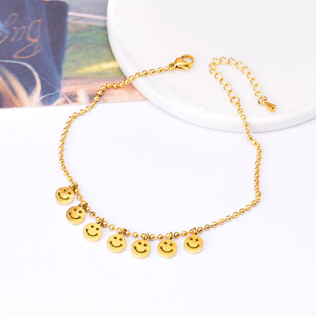 Funny smile face stainless steel anklet