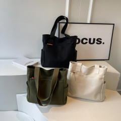 Korean fashion plain color canvas large capacity tote bag school bag
