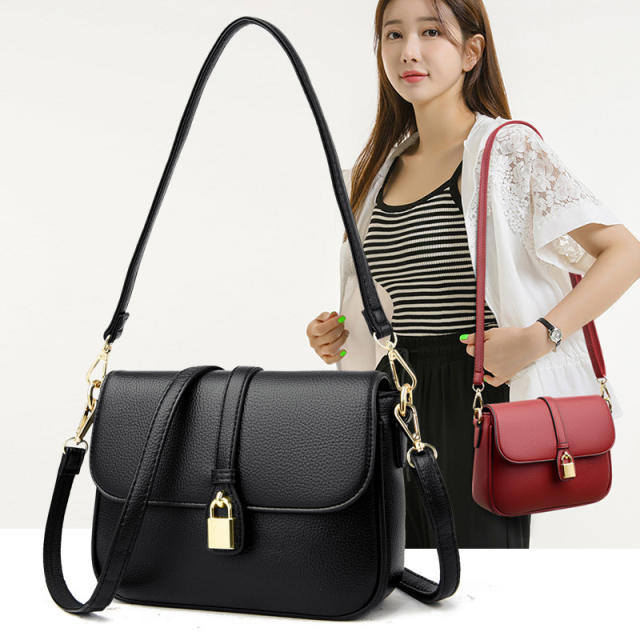 Korean fashion concise PU leather gold padlock women crossbody bag