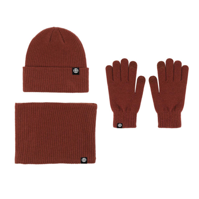 3pcs knitted warm beanie cap scarf gloove set