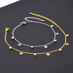 18KG tiny flower diamond stainless steel anklet