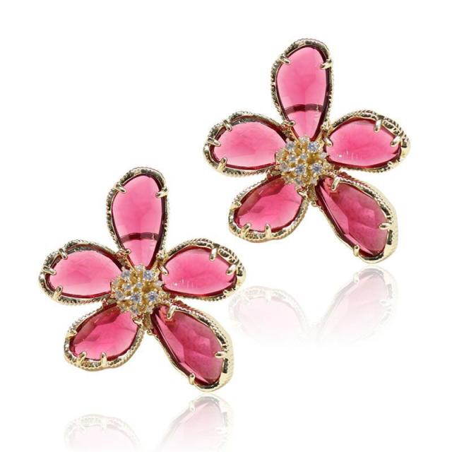 925 needle colorful petal flower chunky earrings for spring