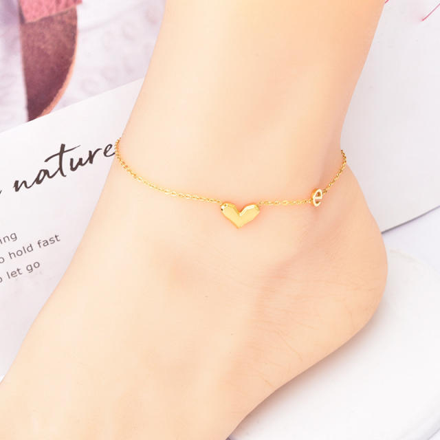 Peach heart stainless steel anklet