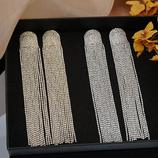Luxury diamond tassel long earrings for women