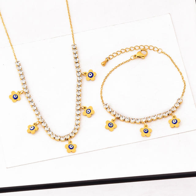 18KG tennis chain evil eye flower stainless steel anklet necklace