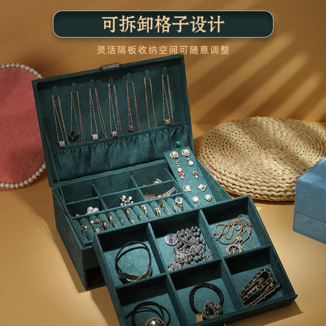 Korean fashion two layer velvet large capacity jewelry box